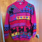 vintage acrylic lurex sweater scottie dog heart flower bows geometric 80s 1980s Pink Size M Photo 0