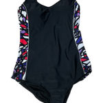 Catalina Swimsuit One Piece Size L 12-14 Black Geometric Print Retro Beach Photo 0