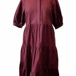 English Factory Midi Burgundy Red Dress Cotton Puffy Short Sleeves Tiered 4 EUC Photo 12