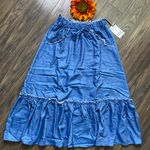 Unique Vintage NWT 1970s Chambray Ruffle Tiered Midi Skirt X-SMALL Photo 5