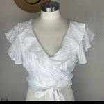 MISA Los Angeles Ruffle Wrap Top White Stripe Blouse NWT Size L Photo 2