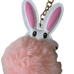 Bunny Rabbit Faux Leather Pompom Key Ring Purse Charm White Photo 0