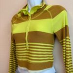 Striped Ribbed Pullover Crop Top Mustard Yellow Funnel Neck Long Sleeve Size XS Photo 0
