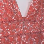 Mac Duggal NWT  Coral Pink Sequined Plunge Neck Sleeveless Column Gown - 5669 Photo 3
