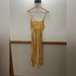 TJ Maxx Angie Yellow White Striped Tie Bust Midi Button down Dress size Medium Photo 2