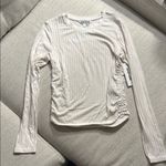 DKNY Cream Ribbed Ruched Top Photo 0
