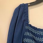 Draper James RSVP Navy Smocked Square Neck Long Sleeve Midi Dress Pockets Sz L Photo 3