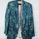 ZARA  Floral Satin Blazer Jacket Women Small Blue Paisley Eclectic Art To Wear Photo 0
