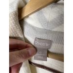 Chico's Womens 0 US 4/6 Blanket Coat Jacket Cream Striped Pockets Belt 2 Button Photo 3