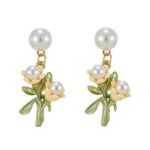 1 Pair Delicate Decor Dangle Zinc Alloy Earrings With Faux Pearl And Flower Desi Gold Photo 1