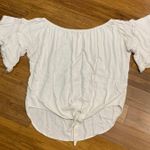 Umgee Womens Off The Shoulder Tie Front Top Ruffle Short Sleeve Linen Size Small White Photo 0