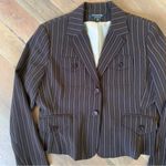 Larry Levine  Signature Striped Brown White Sz 14 Fitted Blazer Photo 5