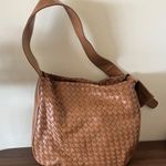 Tan Faux Leather Woven Shoulder Bag | Boho Minimalist Hobo Purse Photo 0