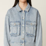 OAK + FORT Boxy Medium Acid Wash Cropped Jean Jacket Size Small Blue Photo 0
