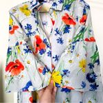 Pearl Lela Rose Dress Floral Poplin Flounce Hem Shirtdress Blue Multi XS GUC Photo 6