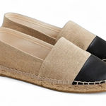 J.Crew Cap Toe Spain Espadrilles Neutral leather/linen Black Size 7.5 Photo 0