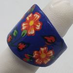 Boho Blue, Red, & Green Floral Wooden Ring Red Photo 2