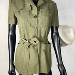 Dress Barn ‎ Olive Green Safari Style Short Sleeve Belted Shirt Dress Sz 4 Photo 0