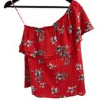 Collective Concepts  Red One Shoulder Ruffle Floral Top Size XS New Photo 1