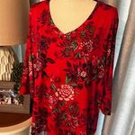 Pioneer Woman dark pink floral knit top shirt blouse 3/4 length sleeve v Photo 0