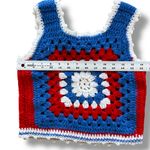 Lot Of 2 VTG Crochet Knit Tank Top Vest Red/White/blue 70s 60s Handmade Festival Red Size undefined Photo 2
