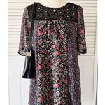 InTu Crotchet Neck Floral Flare Short Sleeve Dress Pink Photo 0
