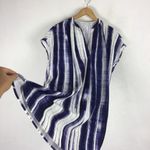 Vince Watercolor Blue Brushstroke Printed Split Neck Oversized Tunic Dress Small Photo 12