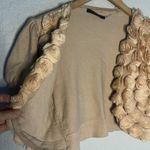 Cyrus Sweater Shrug Open Crop Cardigan Tan 3D Flower Rosettes Boho Indie Medium Photo 3