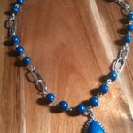 Lapis Lazuli and White Austrian Crystal Silvertone Paperclip Necklace Photo 12