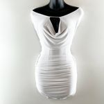 Lucy in the Sky Slinky Cowl Neck Ruched Bodycon Mini Dress White XXS Photo 1