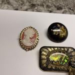 Lot Of 3 Vintage Costume Brooches Pins One Hand painted, Cameo Is Dual Pendant Photo 8