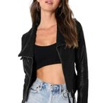 Lulus NEW  Black Faux Leather Up On A Tuesday Moto Jacket Photo 1