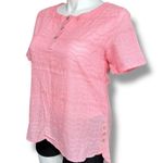 Boutique  Womens Blouse Top Short Sleeve Eyelet Button Accent Cotton Pink XL Photo 4