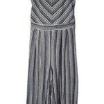 Eyeshadow Stripe Sleeveless Crop Jumpsuit V-Neck Wide Leg Black White Size Small Photo 0