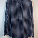 Beach Lunch Lounge Top Womens Large Gray Black Check Long Sleeve Popover Casual‎ Photo 0