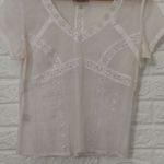 white cotton short sleeve lace trim‎ blouse Size undefined Photo 2