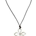 Fossil Womens Vintage  Laser Cut 4 Petal Flower  Silver Pendant Leather Necklace Photo 0