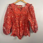 Cleobella Mylah Blouse fan block print orange/red/white cotton blouse size xs Photo 3