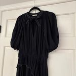 Ulla Johnson Leah Dress Noir Black Midi Puff Sleeve Contrast Trim Size 10 Tie Photo 10