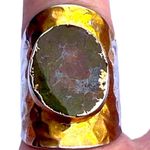 Handmade 7.5 7.75 8 Moss Agate Gem Gemstone Fine Art Ring Solid Metal Plated Gold Filled Hammered Unisex Men Women Oval Cabochon Photo 9