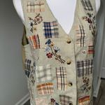 Casey & Max Patchwork Embroidered Vest M Beige Plaid Floral Cottagecore Tan Size M Photo 1