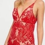 Free People Night Shimmers Red Mini V Neck Dress size 0 Photo 0
