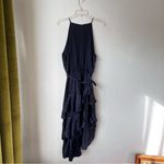 Petal and Pup  Navy Blue Satin Seychelle Ruffle Tiered Midi Dress 12 Photo 7