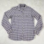 Eddie Bauer Plaid Flannel Shirt Womens Size S Purple White Button Front Pockets Photo 4