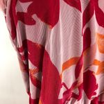 Leota Womens Midi Mesh Dress Leaf Print Short Sleeve V-Neck Ruffle Skirt Pink L Photo 2