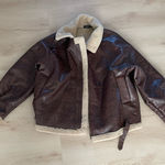 Pretty Little Thing  Brown Leather Jacket with Cream Lining Photo 0