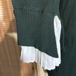 Vila Milano  Dark Forest Green Sweater With White Faux Shirt Collar Cuffs Medium Photo 8