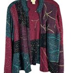 Sigrid Olsen  Sport Medium Petite Cardigan Sweater Beaded Metallic Green Red 1321 Photo 12