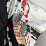 Japanese Kimono Robe Sz 56 Cherry Blossom Made In Japan Womens Polyester Parasol Black Photo 4
