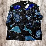 Laura Ashley  Womens Sz XL Silk Black And Blue Reef Embroidered Butterfly Jacket Photo 0